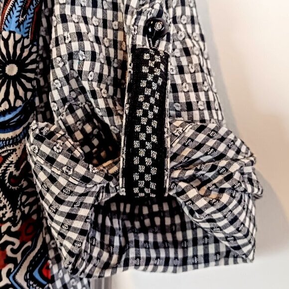 John Mark Black White Check Ribbed Back Boho Tunic Top - Picture 4 of 7